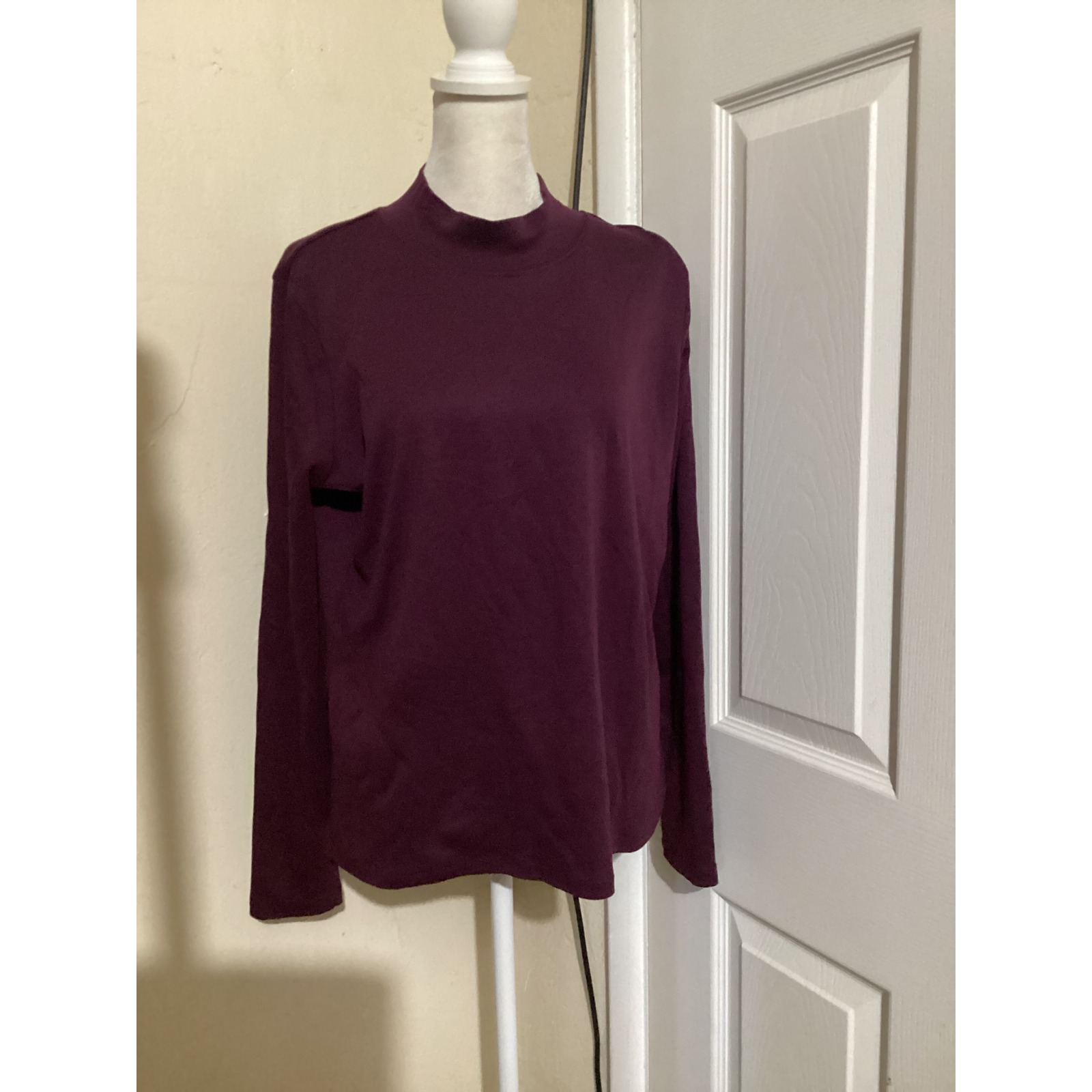 Ll Bean Nwot Women L Supima Cotton Mock Neck Long Sleeve Top Burgundy Plum